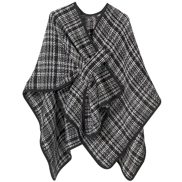 New Black And White Classic Style Plaid Shawl Black - Shop at LoveMi