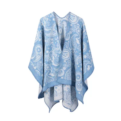 Women's Jacquard Paisley Wool Cross Shawl Blue - Shop at LoveMi