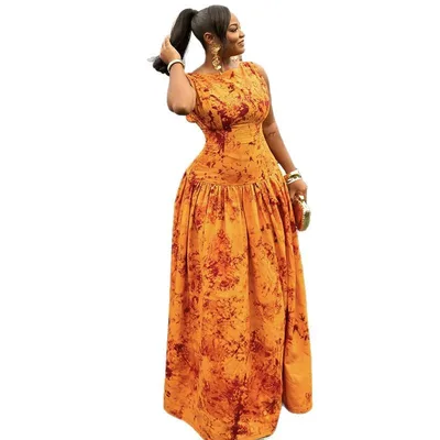 Summer New Fashion Low Waist Printed Sleeveless Slim Fit Long Dress Printing - Shop at LoveMi