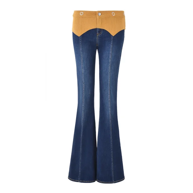 Corduroy Patchwork Denim Neck For Women Pants - Shop at LoveMi