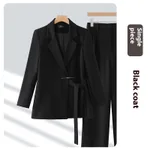 Casual Long-sleeved Small Suit Collar Jacket Women's Wide-leg Pants Two-piece Suit - Black
