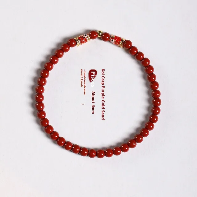 Purple Gold Sand Strawberry Quartz Koi Bracelet Crystal Cinnabar Bracelet Double Fish Style - Shop at LoveMi