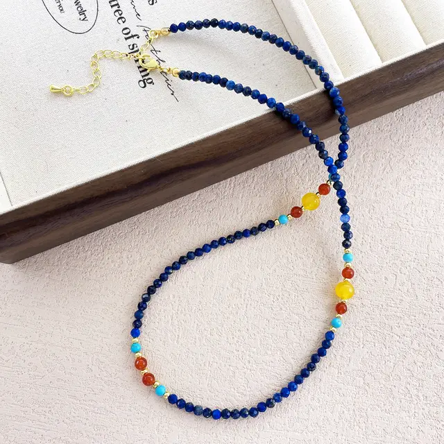 Pendant Element Natural Stone Lapis Lazuli Beaded Necklace Lapis Lazuli - Shop at LoveMi