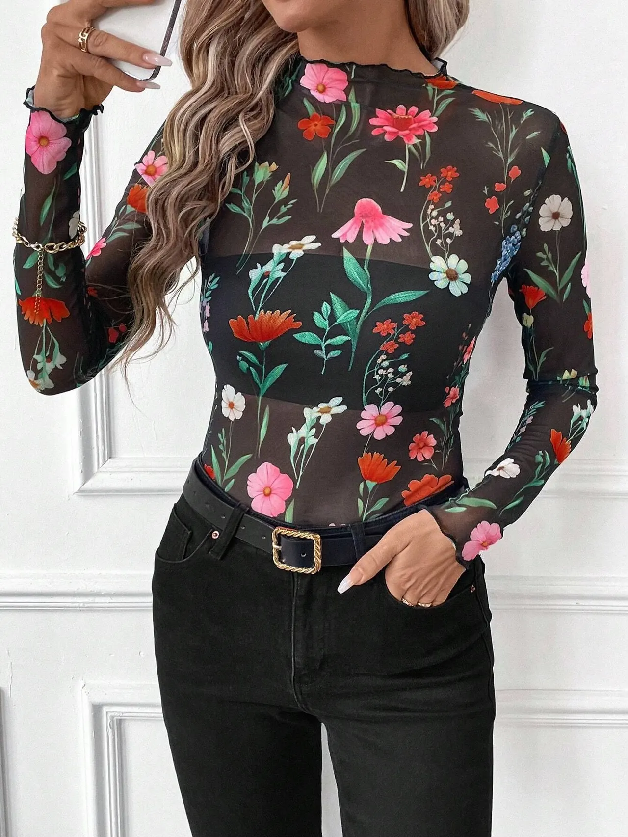Women Sexy Leopard Mesh Fungus T-shirt - Color