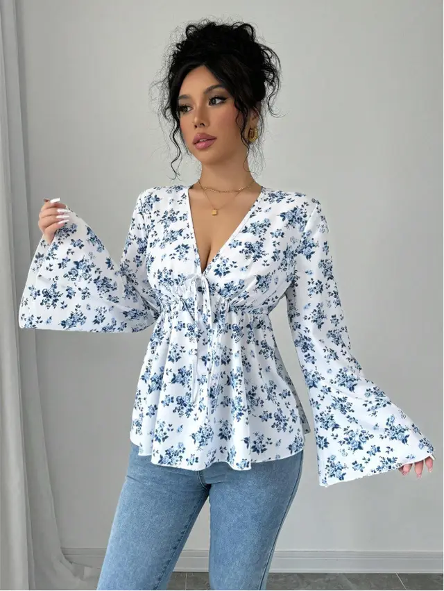 Women's High Waist Floral Cute Youth looking Printed Top Blue - Shop at LoveMi