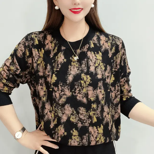 Loose Slimming Fashionable All match Round Neck Long Sleeve Knitted Top Pink - Shop at LoveMi
