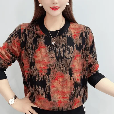 Loose Slimming Fashionable All match Round Neck Long Sleeve Knitted Top Red - Shop at LoveMi