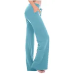 Elastic Waist Oblique Pocket Casual Yoga Trousers - Sky Blue