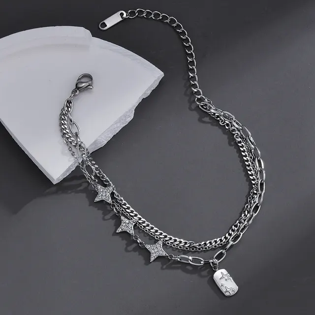 Retro Style Diamond Eight pointed Stars Titanium Steel Bracelet Sflb101101Bai - Shop at LoveMi