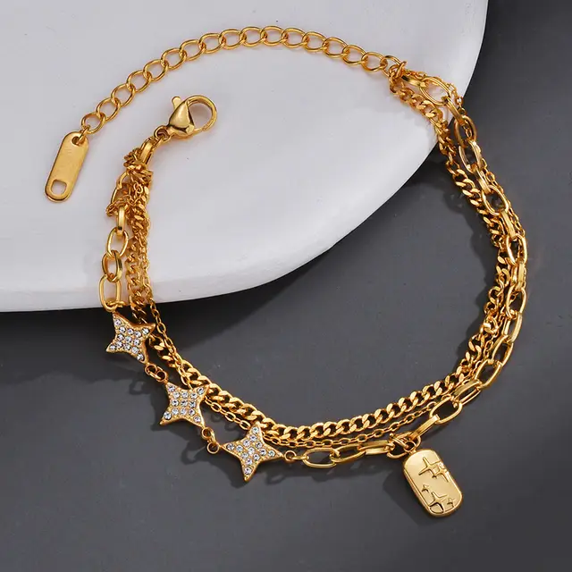 Retro Style Diamond Eight pointed Stars Titanium Steel Bracelet Sflb101102Bai - Shop at LoveMi