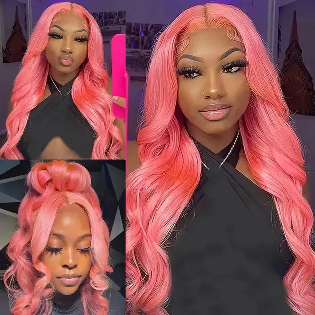 Front Lace Fashion Wavy Long Curly Hair Women's Wig Light Pink - Shop at LoveMi