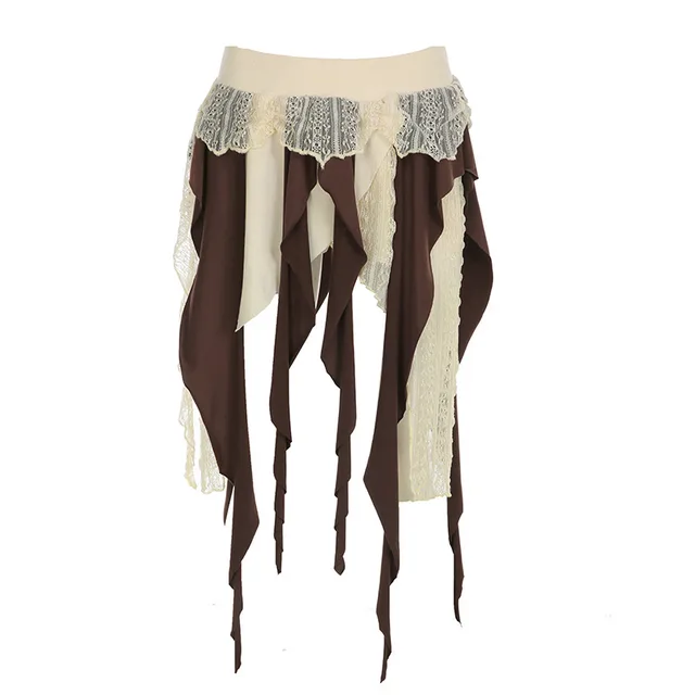 Leopard Print Mesh Stitching Irregular Skirt Pleated High Waist Wfd19970 Brown - Shop at LoveMi