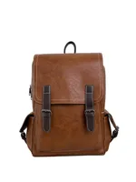 Authentic Leather Tactile Feel Retro Campus Outdoor Travel Backpack - Brown