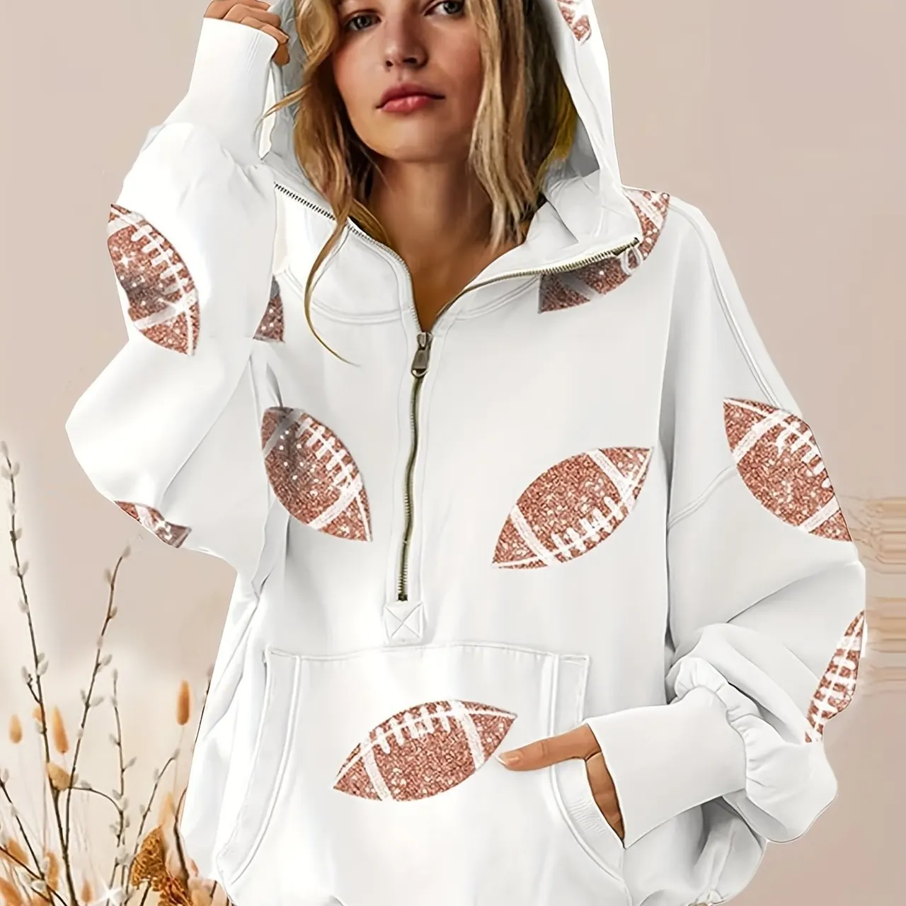 Football Digital Printing Hoodie Long Sleeve Zip-up Shirt Pullover - 03Color