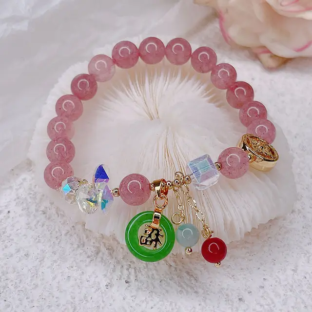 Retro Jinsi Jade Bracelet Autumn And Winter New Blessing Card Strawberry Quartz - Shop at LoveMi