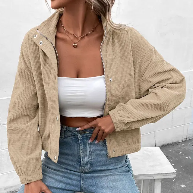 Fashion Leisure Corduroy Female Brown Jacket Apricot - Shop at LoveMi