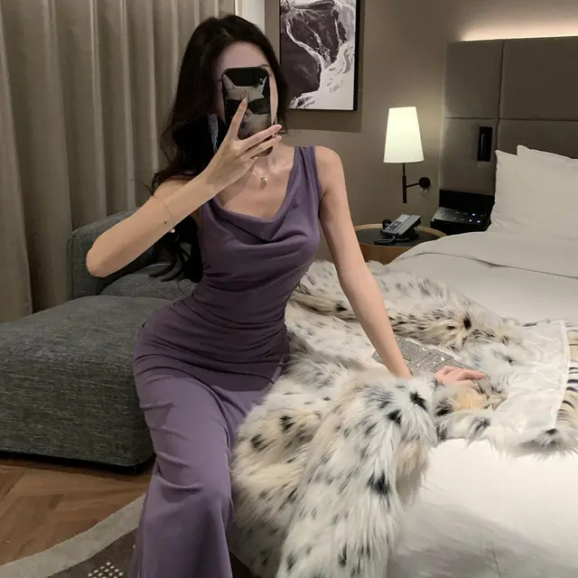 Crossbody Sleeveless Figure flattering Dress Women Purple - Shop at LoveMi