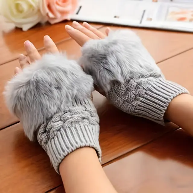 Women's Knit Fingers Gloves Soft Polyester Grey - Shop at LoveMi