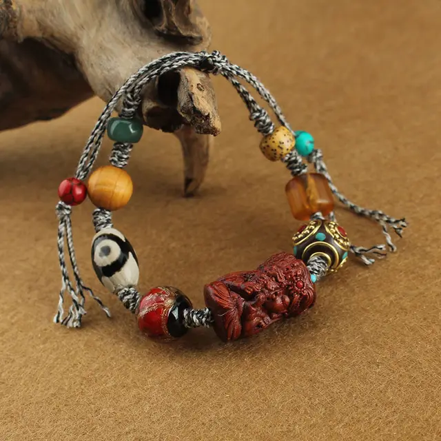 Natural Agate Tibet Beads Colored Beaded Bracelet Ebony Style - Shop at LoveMi