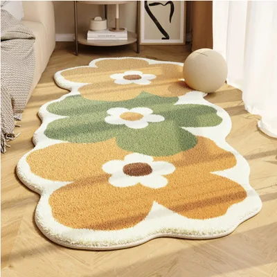 Flower Shaped Cashmere Bedside Blanket Orange And Green Flowers - Shop at LoveMi