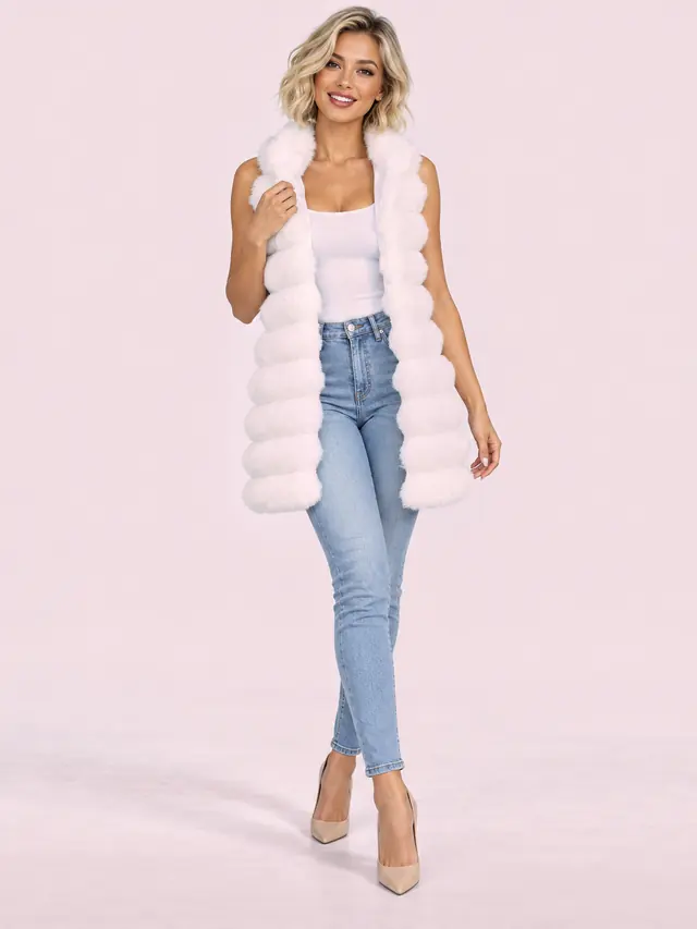 Mid length Autumn And Winter New Faux Fur Vest For Women White - Shop at LoveMi
