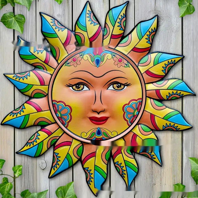Iron Sun Face Wall Hanging Garden Indoor Living Room Metal Decorative Crafts Color Matching 3 - Shop at LoveMi
