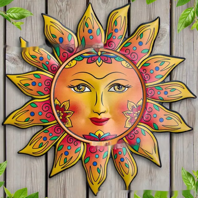 Iron Sun Face Wall Hanging Garden Indoor Living Room Metal Decorative Crafts Color Matching 4 - Shop at LoveMi