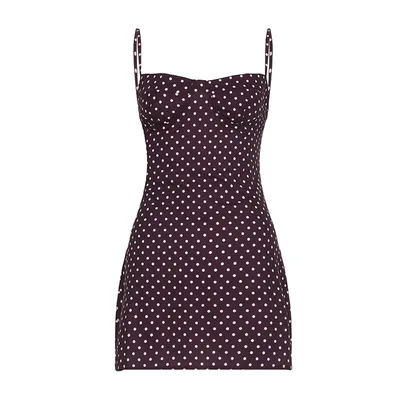 Summer European And American Style Holiday Polka Dot Printed Chest Strap Dress Brown - Shop at LoveMi