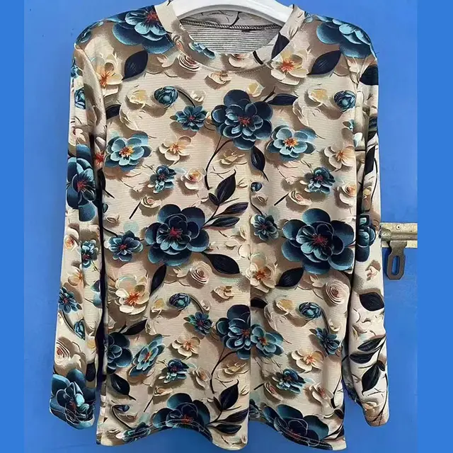 Skin friendly Cotton Printed Long Sleeve Western Style Youthful looking Loose Top Color 12 - Shop at LoveMi