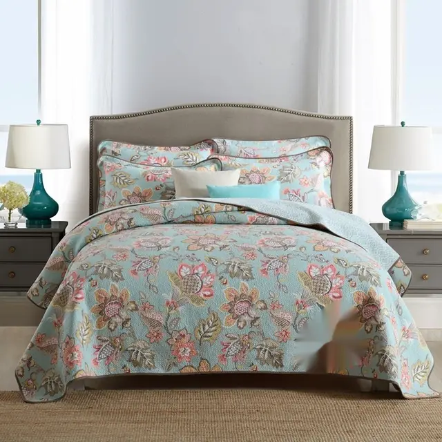 Bedspread Double sided Pure Cotton Dense Printed Bed Sheet Three piece Set Sunny Flowers - Shop at LoveMi