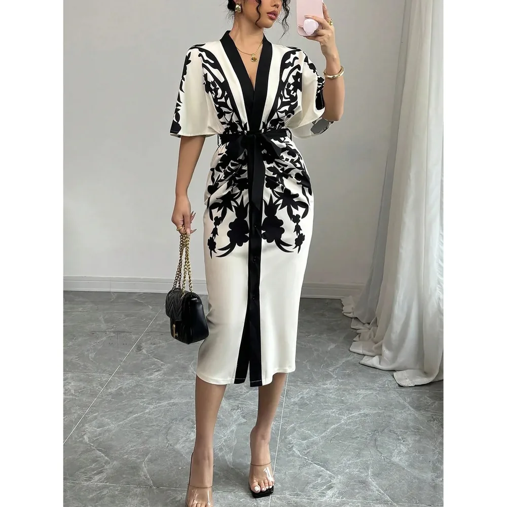 Bohemian Ethnic Print Dress Retro Style Apricot - Shop at LoveMi