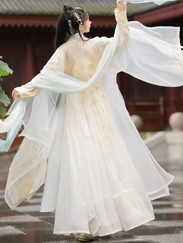 Martial Arts Style Ancient Costume Super Fairy Big Sleeve Shirt Waist Jacket And Dress Milky White Long Robe - Shop at LoveMi
