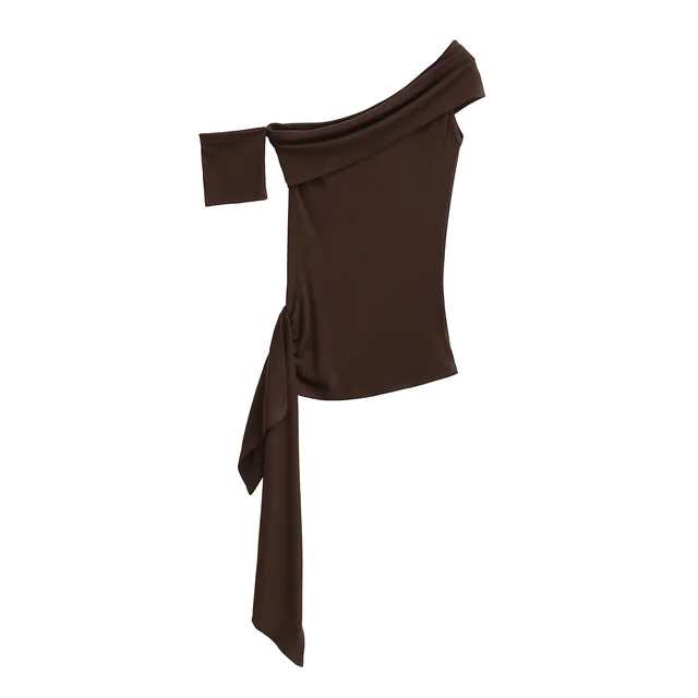 Pure Desire Ribbon Off shoulder Tube Women's Elastic Slim fit Asymmetric Top Brown - Shop at LoveMi