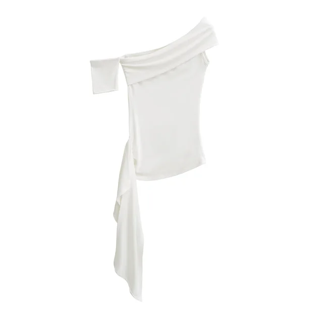 Pure Desire Ribbon Off shoulder Tube Women's Elastic Slim fit Asymmetric Top White - Shop at LoveMi