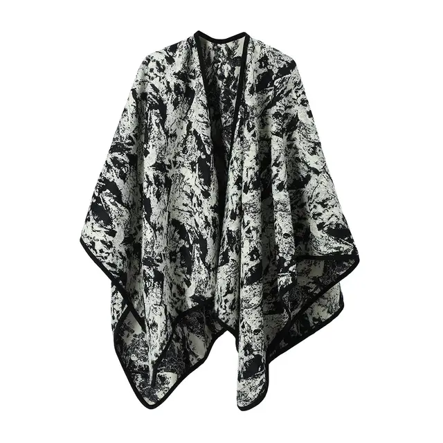 European And American Spring, Autumn And Winter Artificial Mink Hair Ink Painting Jacquard Shawl Flower In Ink Black - Shop at LoveMi