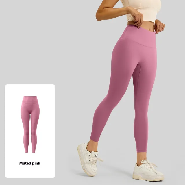 No Embarrassment Line Peach Hip Raise Yoga High Waist Belly Contracting Exercise Nude Feel Leggings Bean Pink - Shop at LoveMi