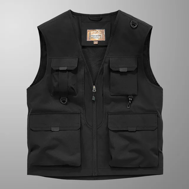 Frock Vest Men's Coat Fishing Multi pocket Vest Black - Shop at LoveMi