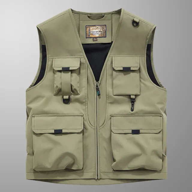 Frock Vest Men's Coat Fishing Multi pocket Vest Khaki - Shop at LoveMi