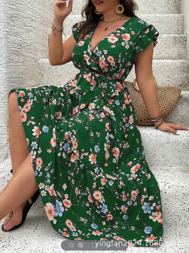 Spring And Autumn New Women's Plus Size Long Dress Green - Shop at LoveMi