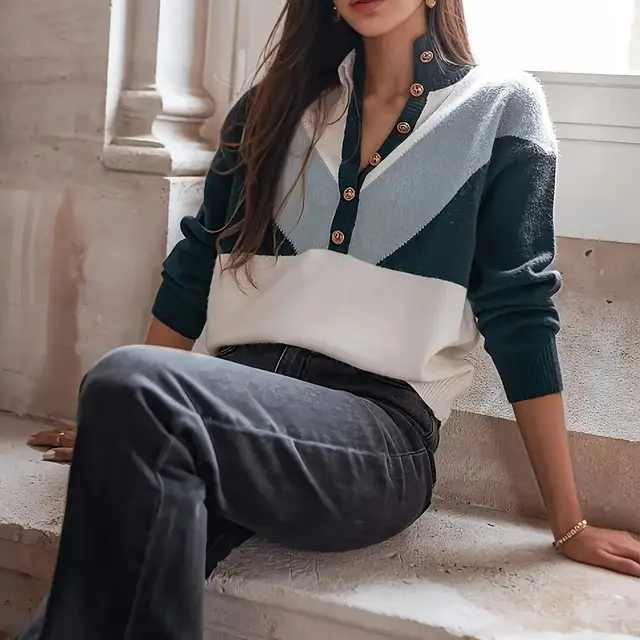 Women's Elegant Sweater Front Button Mixed Color Mixed Color - Shop at LoveMi