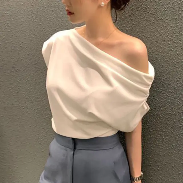 Summer New Niche Irregular Shoulder Design Sense White - Shop at LoveMi