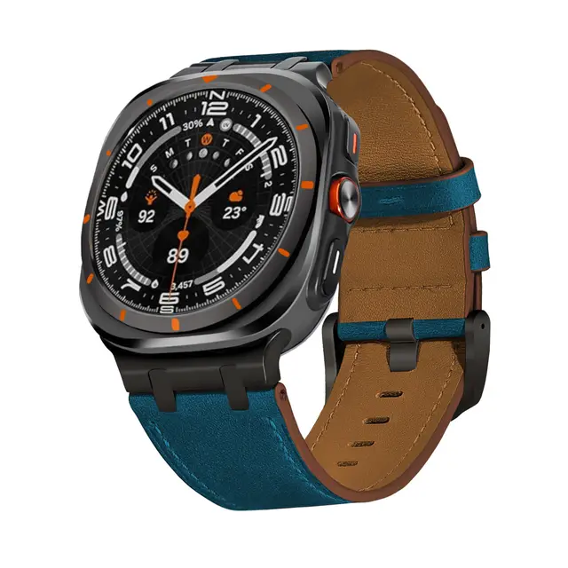 Crazy Horse Leather Top Layer Leather Strap Blue Black Buttons - Shop at LoveMi