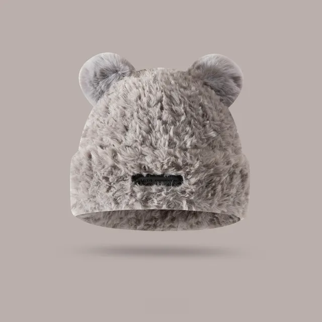 Winter Bear Plush Knitted Earflaps Cap Light Gray - Shop at LoveMi