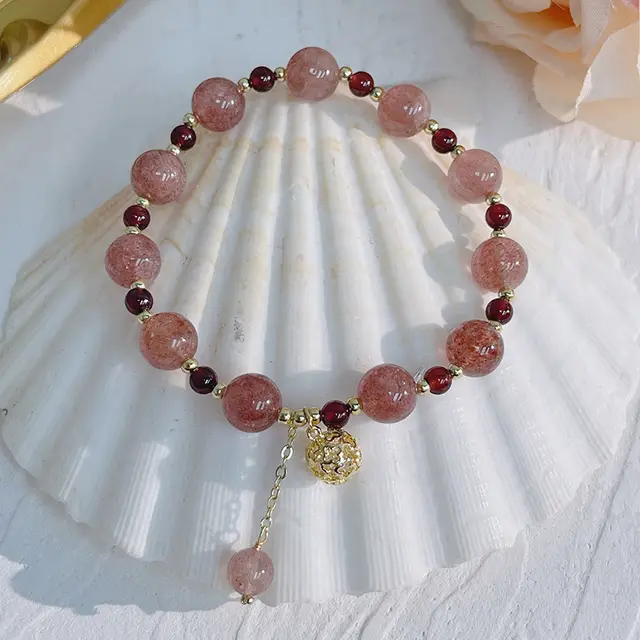 Strawberry Quartz Metal Beads Bracelet For Women Special interest Design Pink - Shop at LoveMi
