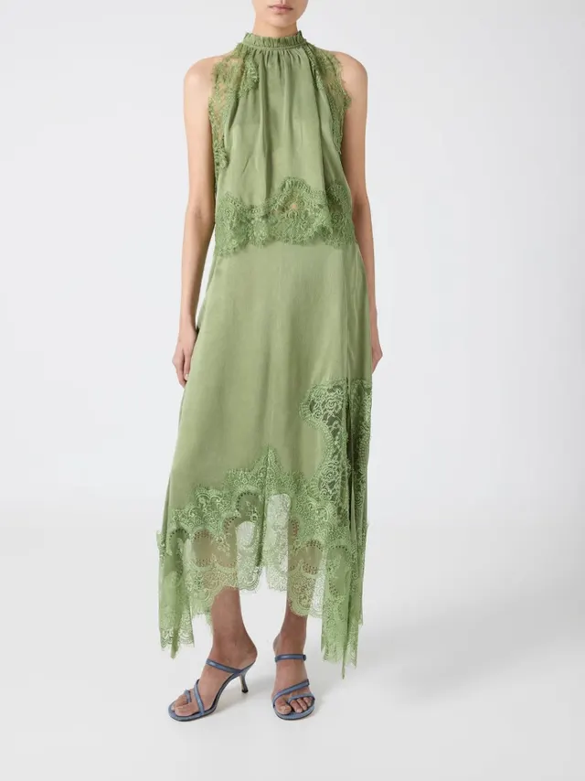 European And American Sleeveless Lace Split Two piece Round Neck Hollow Vest Green - Shop at LoveMi