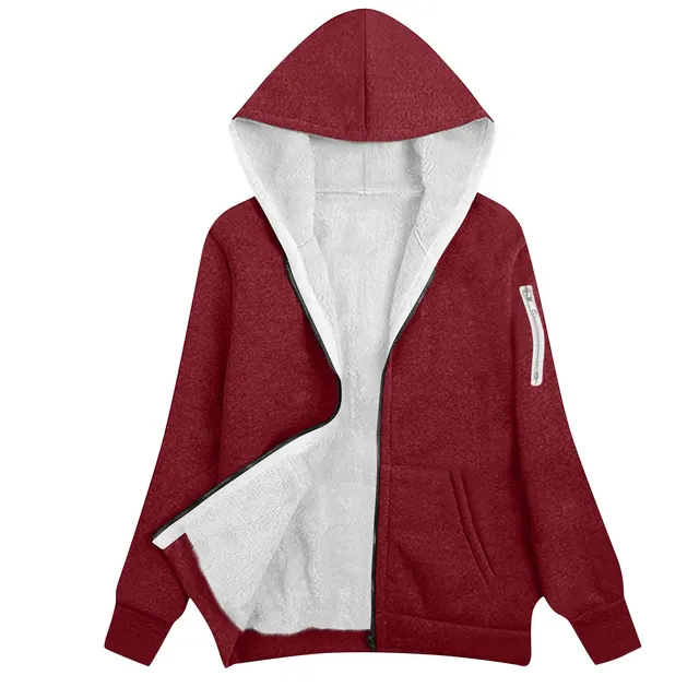 Thickened Hooded Warm Sweater Long Sleeve Loose Wine Red - Shop at LoveMi