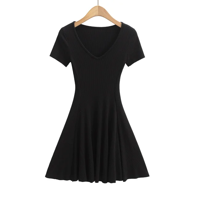 Waist tight French Slim fit Knitted Elegant Tight Waist Dress Black - Shop at LoveMi