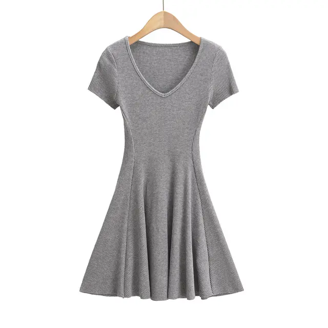 Waist tight French Slim fit Knitted Elegant Tight Waist Dress Gray - Shop at LoveMi