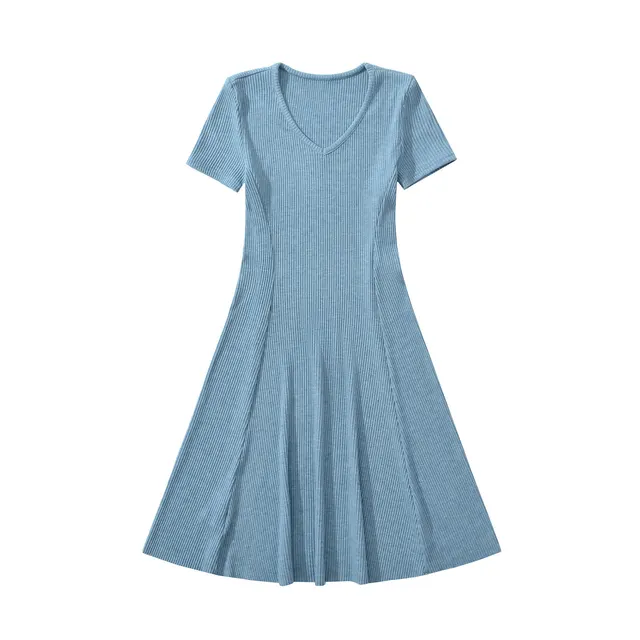 Waist tight French Slim fit Knitted Elegant Tight Waist Dress Haze Blue - Shop at LoveMi