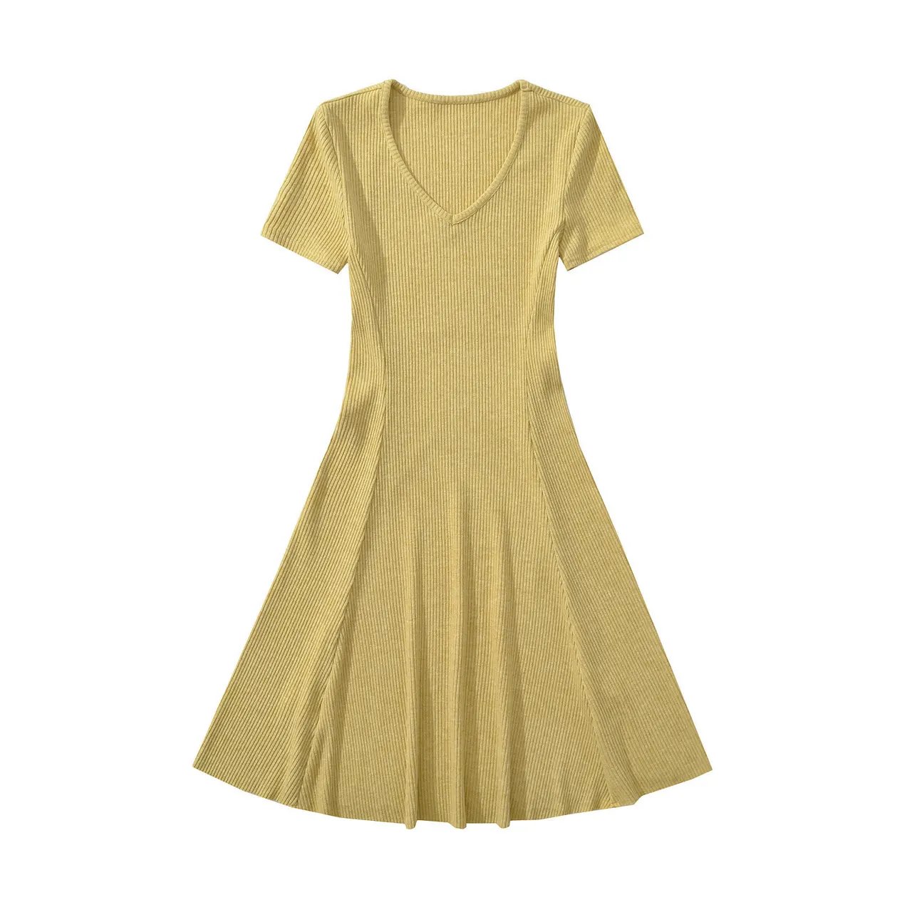 Waist-tight French Slim-fit Knitted Elegant Tight Waist Dress - Lemon Yellow